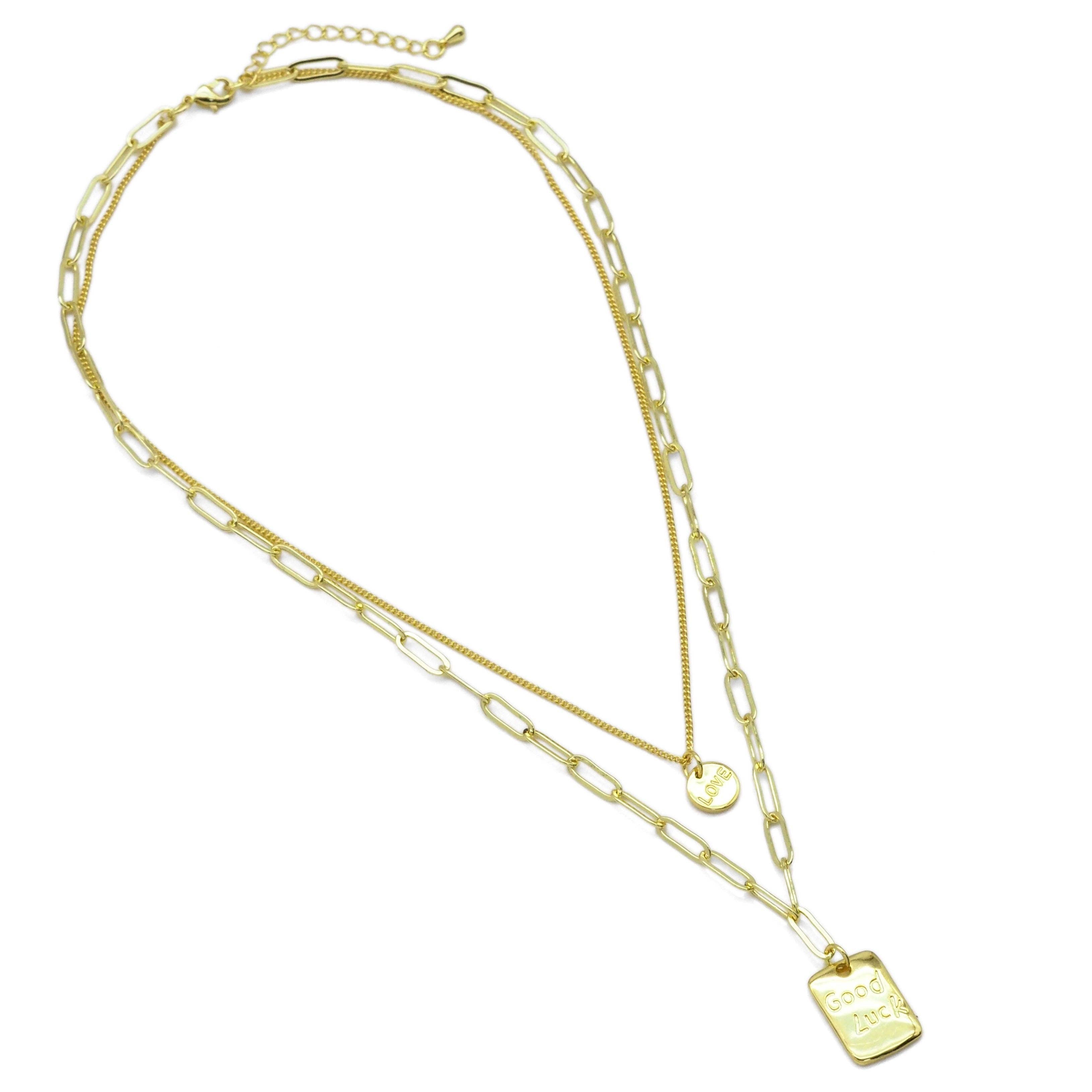Lucky Tag Love Coin Dainty Chain Layering Necklace set, EF468