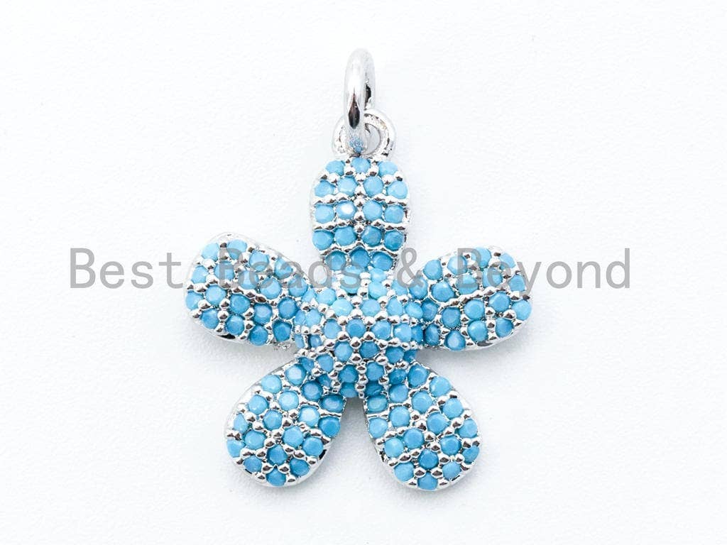16mm CZ Turquoise Micro Pave Daisy Flower Pendant,sku#L83