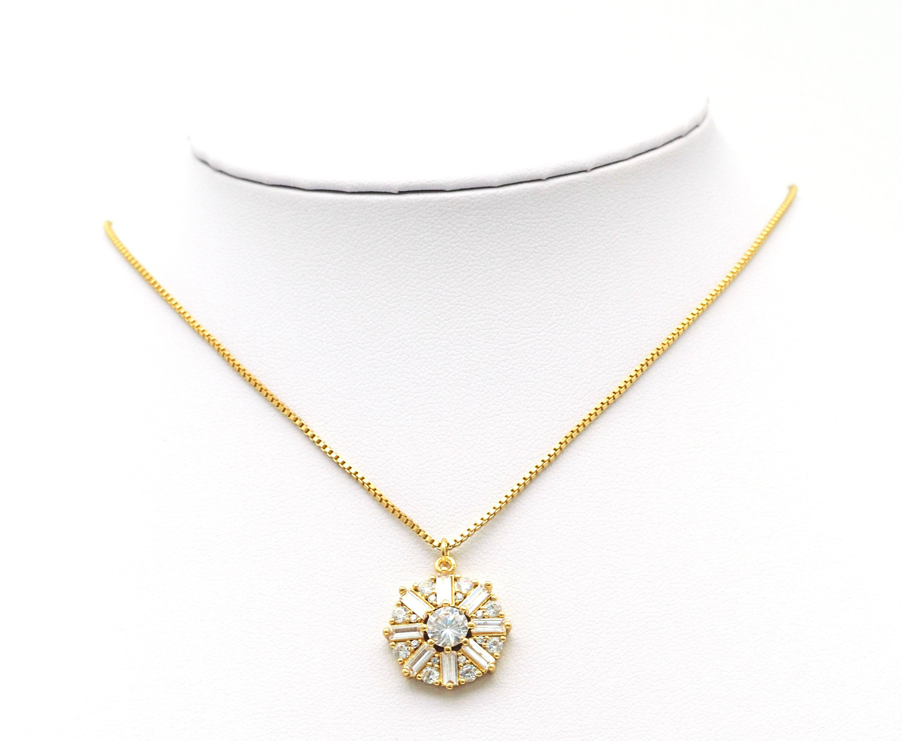 Baguette CZ flower coin charm, Big CZ center Coin Charm, Sku#B160
