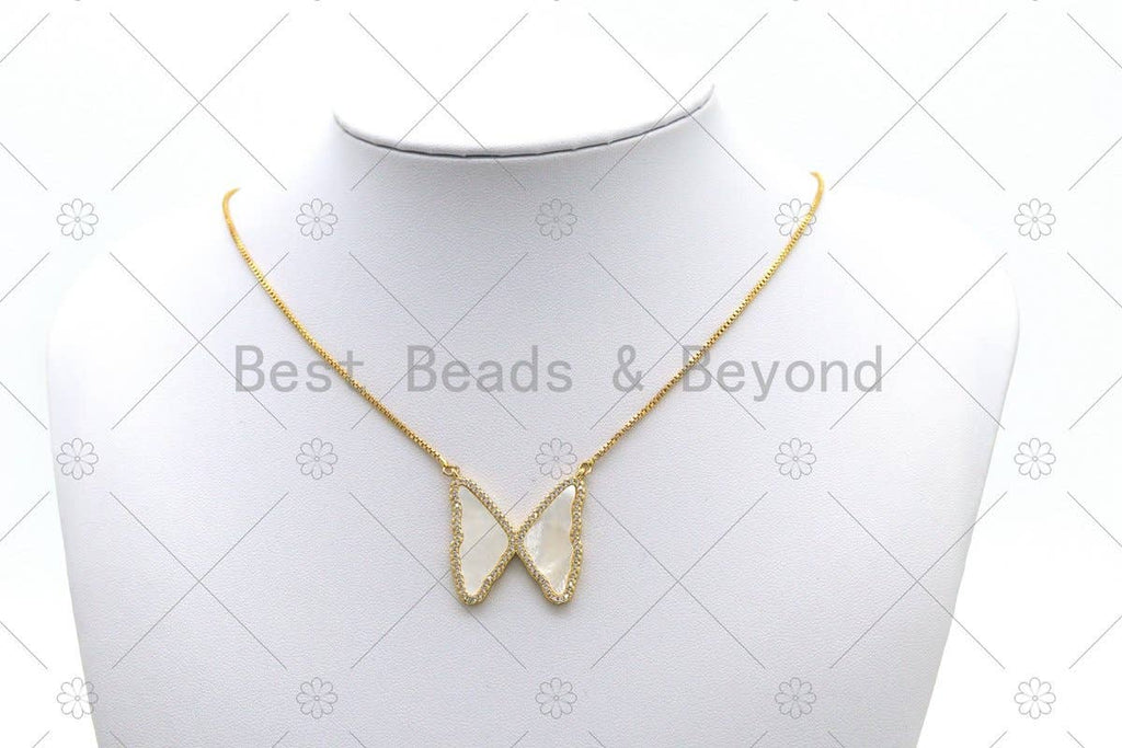CZ Mother of Pearl Butterfly Charm, Sku#LK576