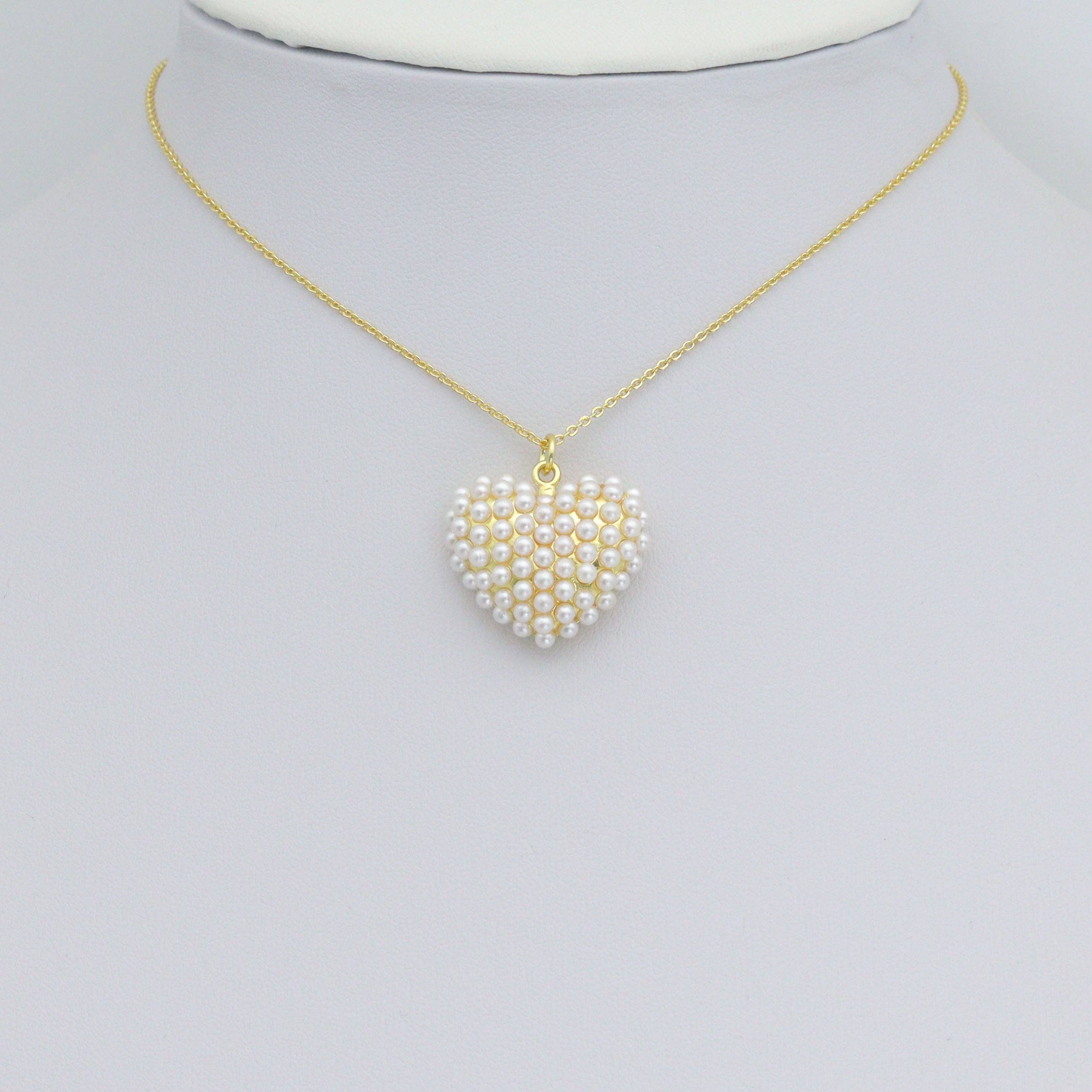 White Pearl Gold Heart Shape Charm Pendant, Sku#A456