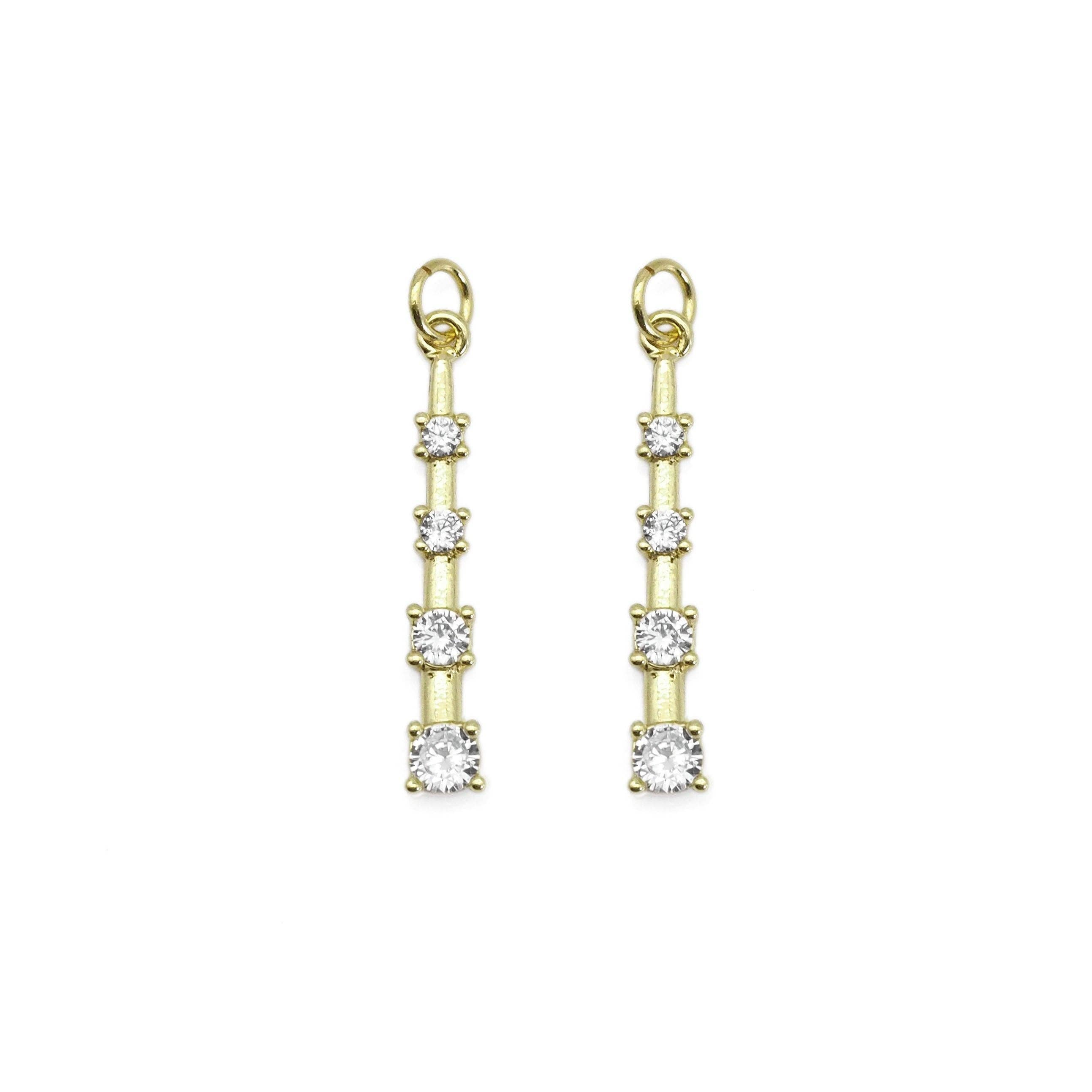 Gold Silver Square CZ Long Bar Gold Charm, Sku#ZX130