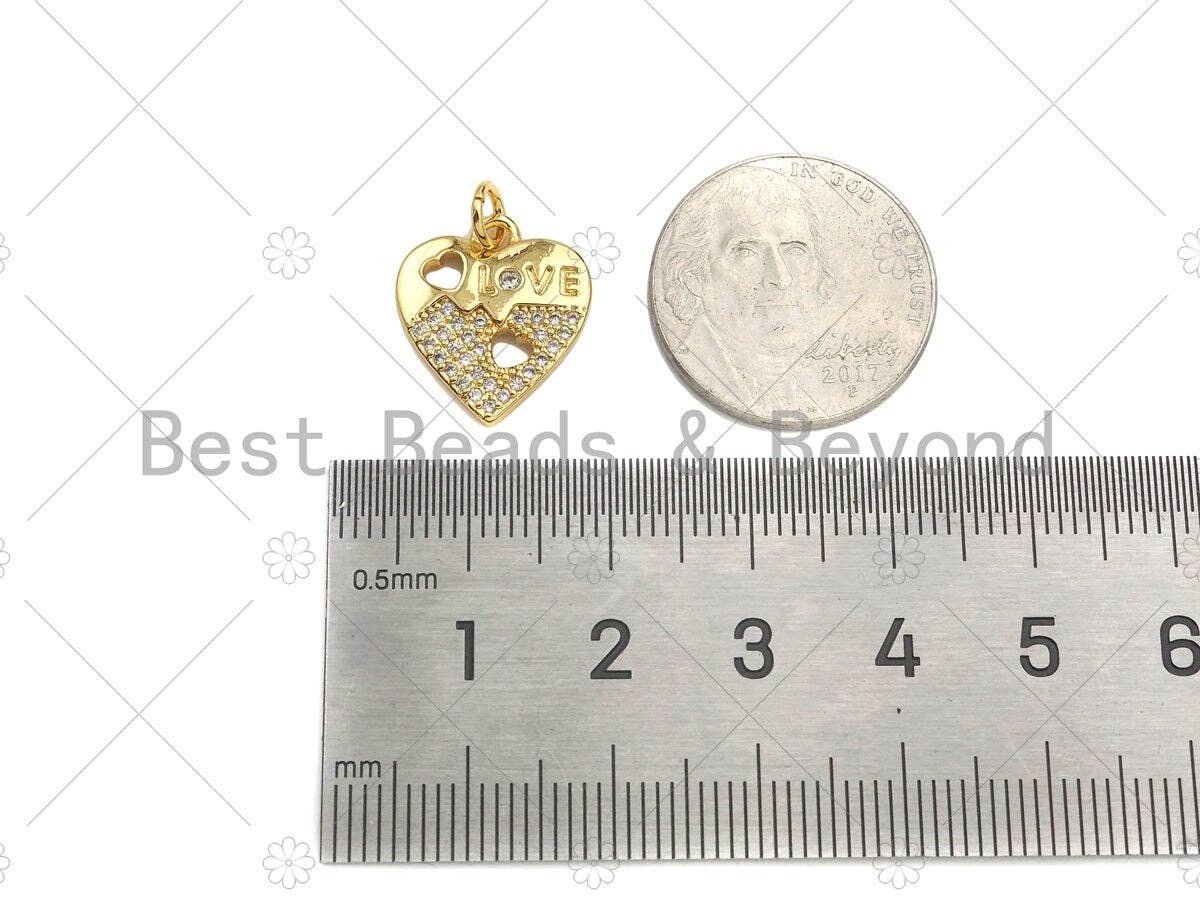CZ Micro Pave Love Word with Hollow Out Heart On Heart Pendant,18K Gold Charm, Necklace Bracelet Charm Pendant,14x16mm,Sku#LK307