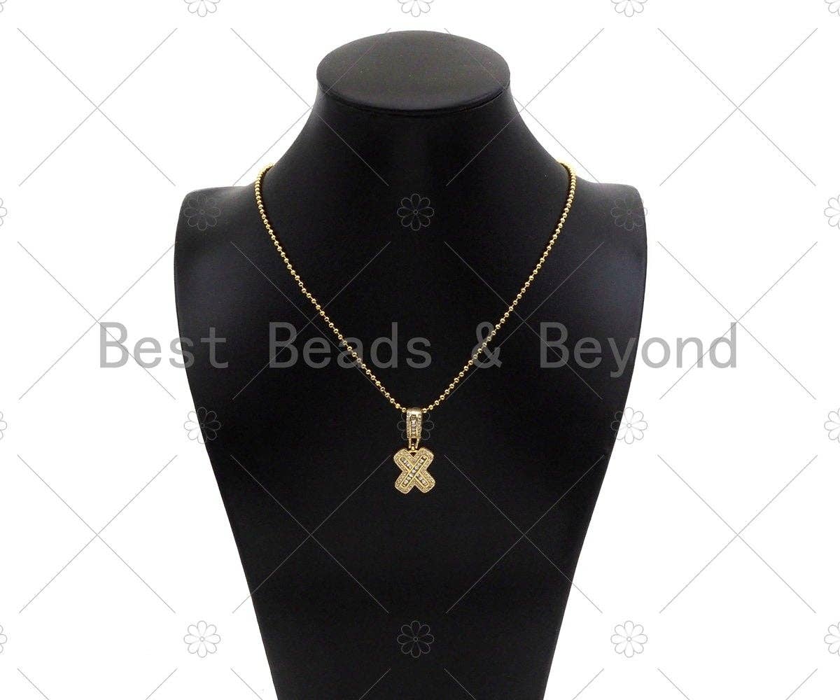 18K Gold Baguette CZ Initial Letter Pendant, A -Z Alphabet Letter, Large Hole Personalized name Charm for Jewelry Making, 16x33mm,sku#LD76