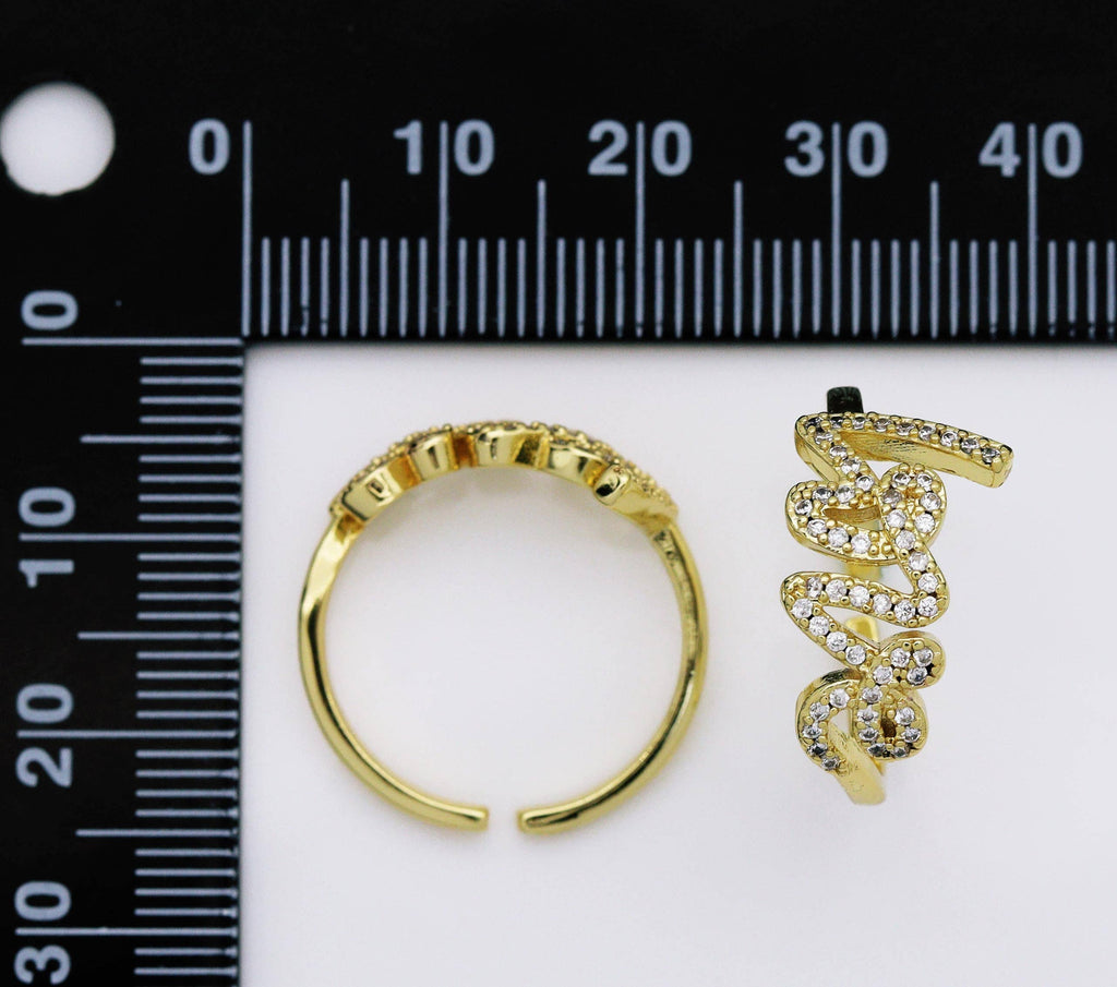 CZ Love Gold Adjustable Ring, Sku#X347