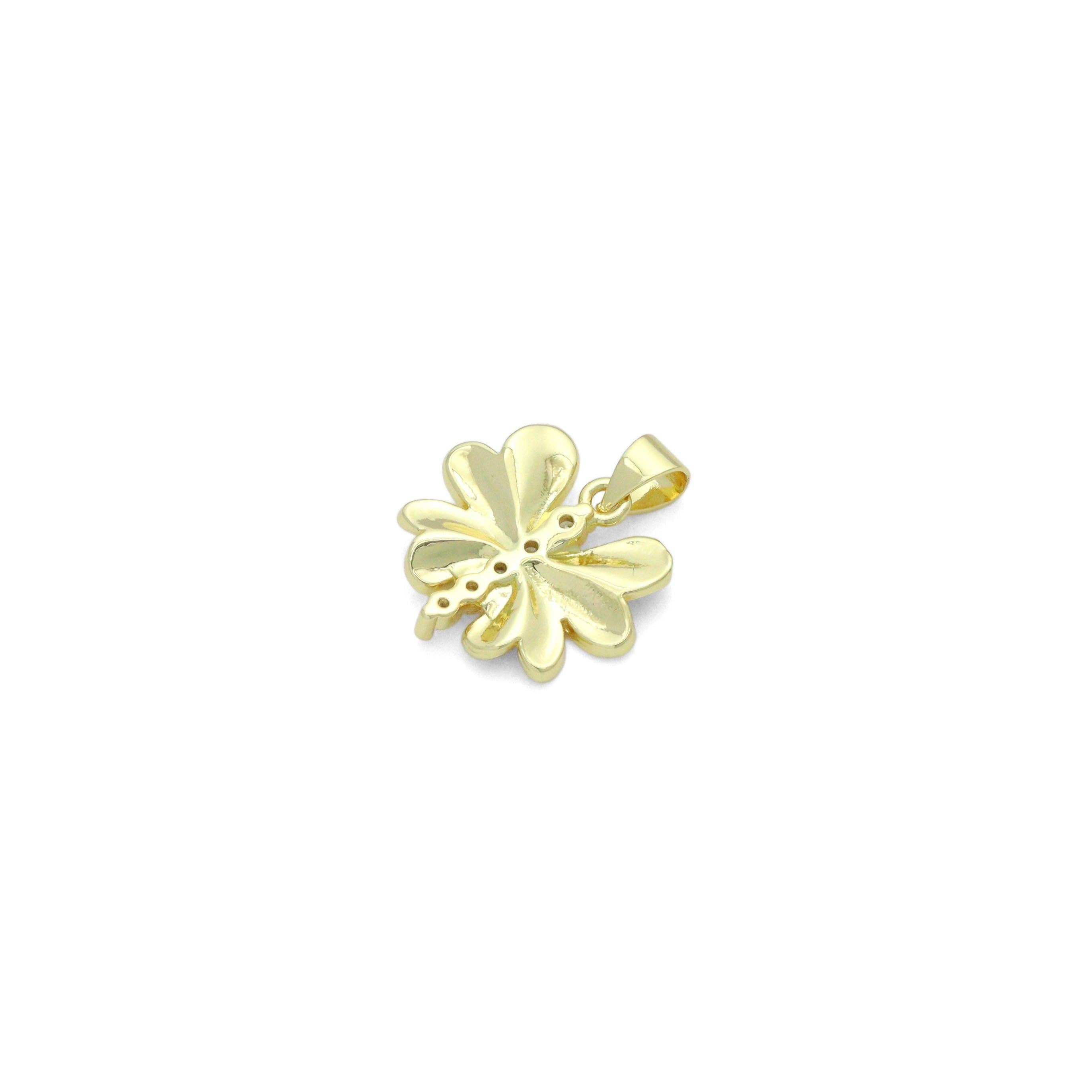 CZ Gold Petal Flower Dragonfly Charm Pendant, Sku#LK1190