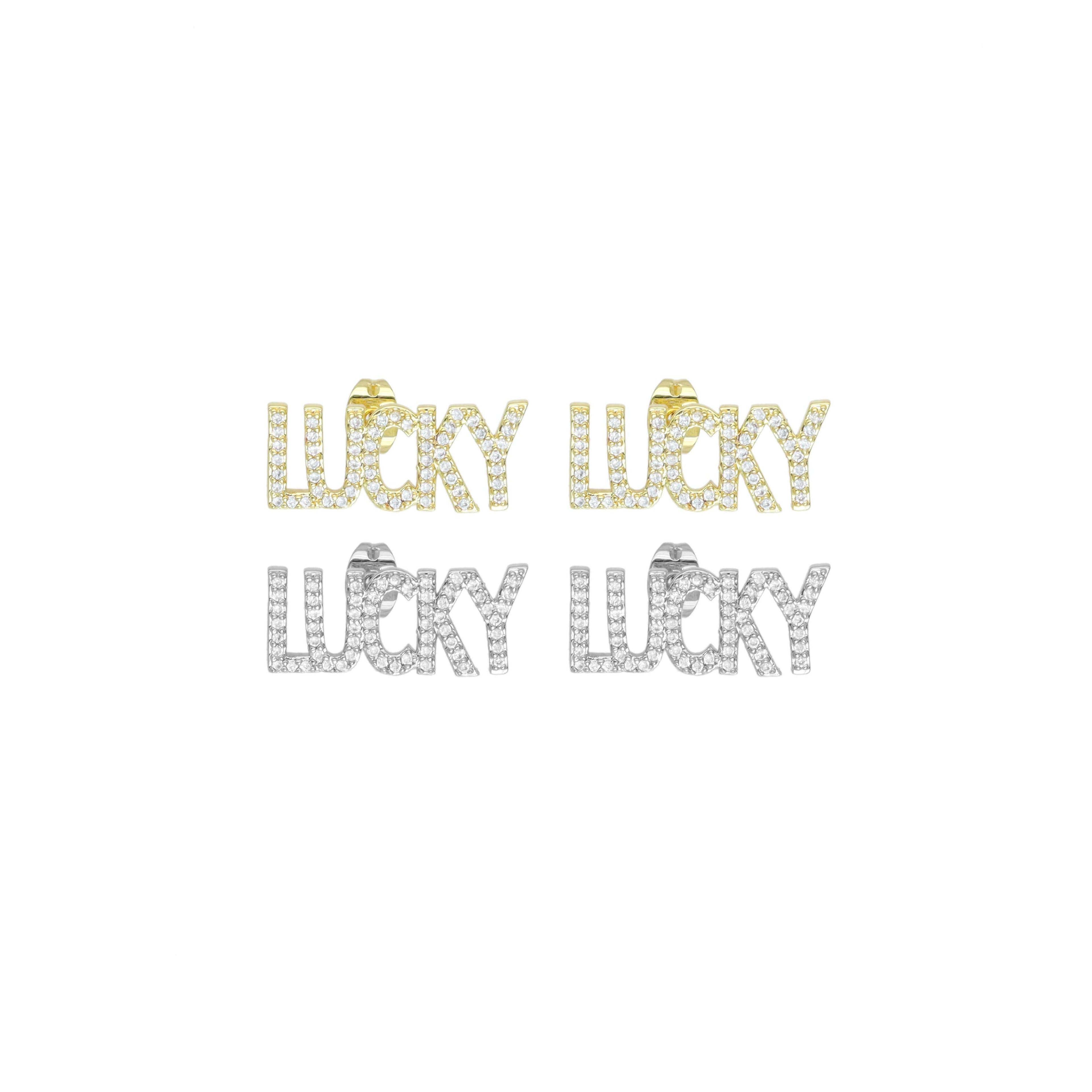 Clear CZ Lucky Word Earrings, Sku#A353