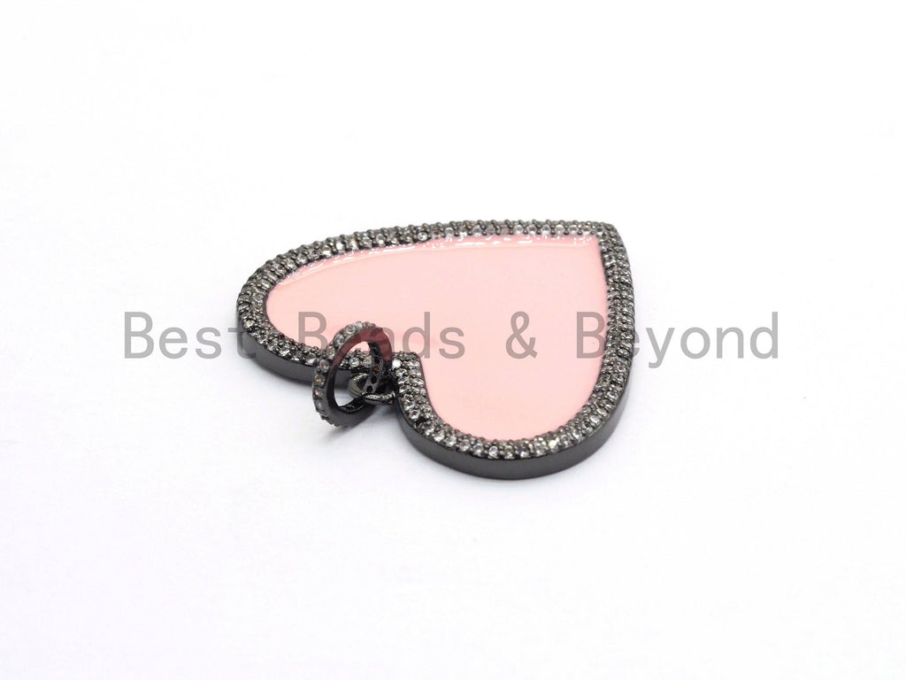 38mm Large Enamel Colored heart Pendant, Gold/Rose gold/Black/Silver, CZ Micro Pave Oil Drop Heart pendant,Enamel Jewelry,sku#F598
