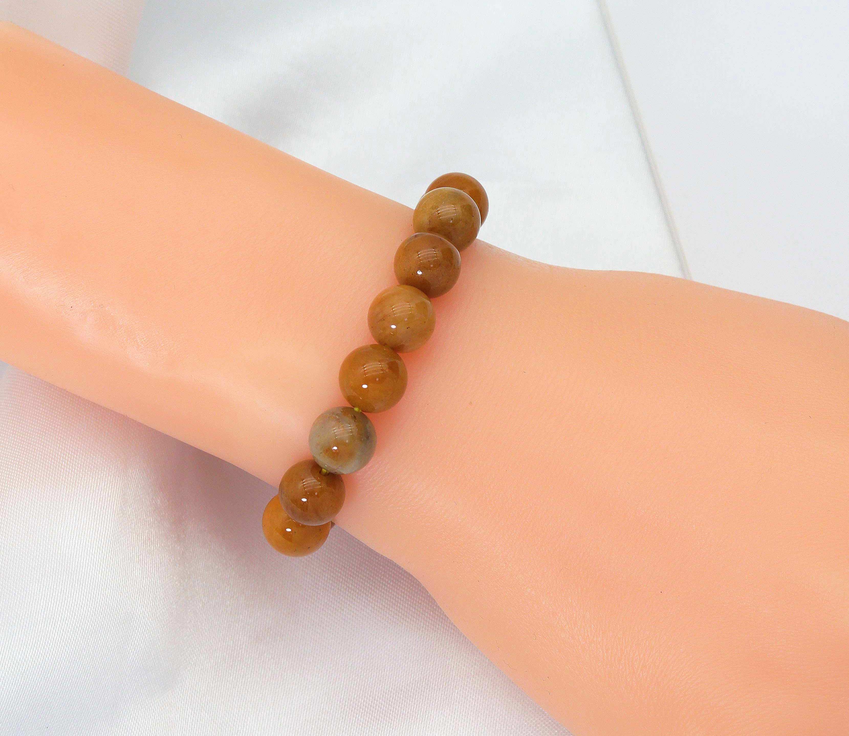 Genuine Goldstone Round Smooth Stretchy Bracelet, Sku#EF144