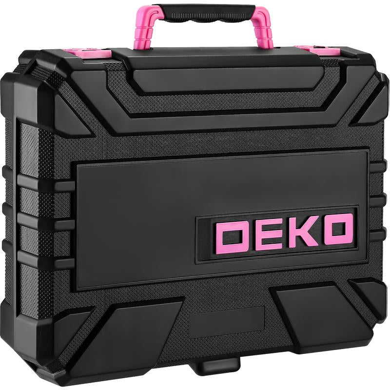 DEKOPRO 126-Piece Pink Household Tool Set with 8V Cordless Drill, Rechargeable Battery, All-In-One Compact Tools Kit, Perfect Christmas Gift, Ideal for Home Repairs & DIY Projects