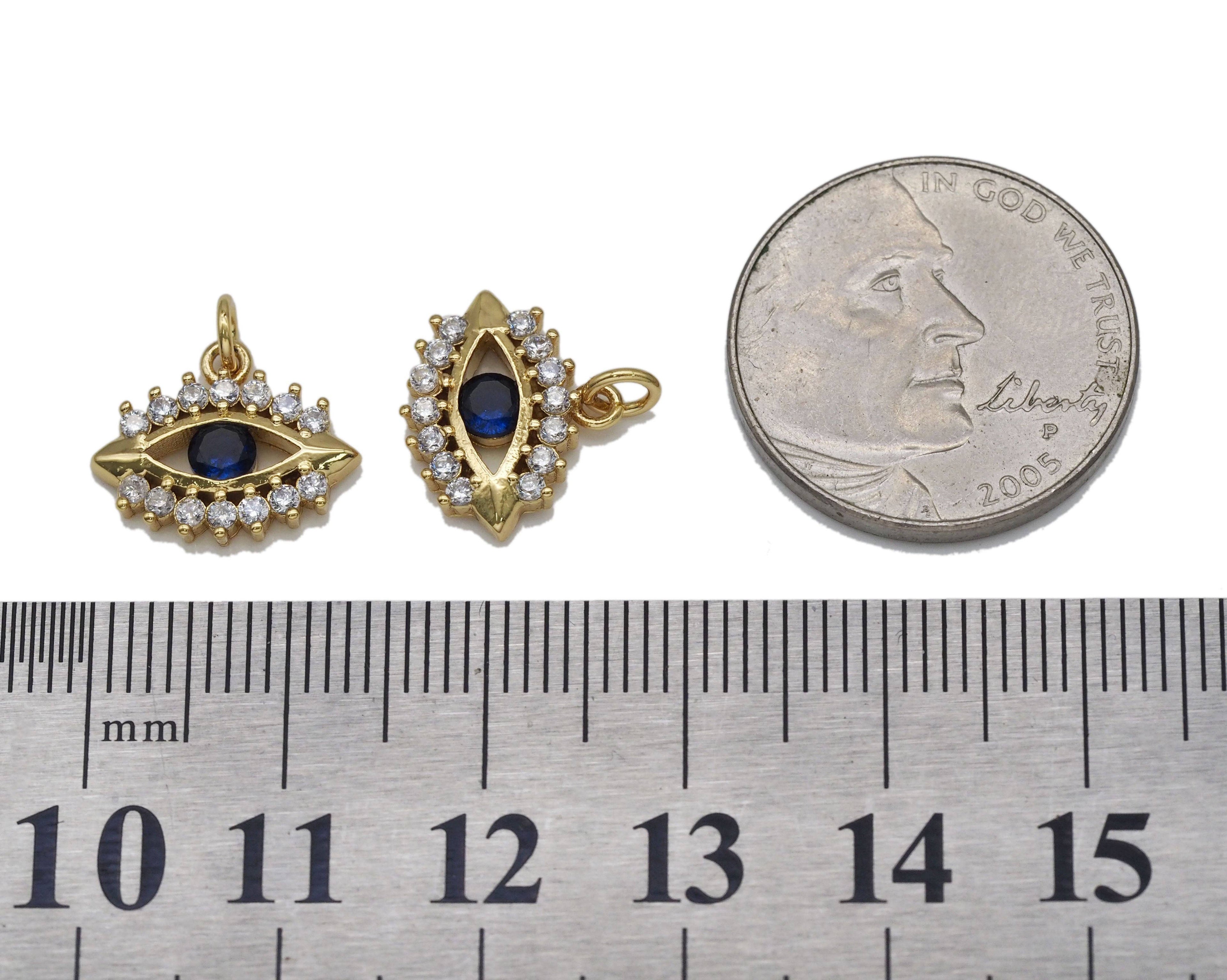 Gold Cobalt Blue CZ Evil Eye Charm, Sku#LX95