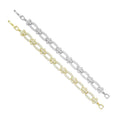 CZ Oval Flower Rectangle Link Gold Silver Bracelet, Sku#A347
