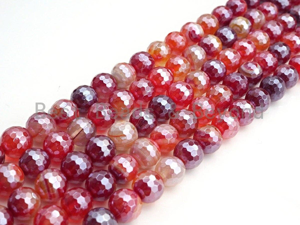 Mystic Plated Faceted Agate Beads,6mm/8mm/10mm,Plated Red Orange Banded Agate Beads,15.5" Full Strand, SKU#UA77