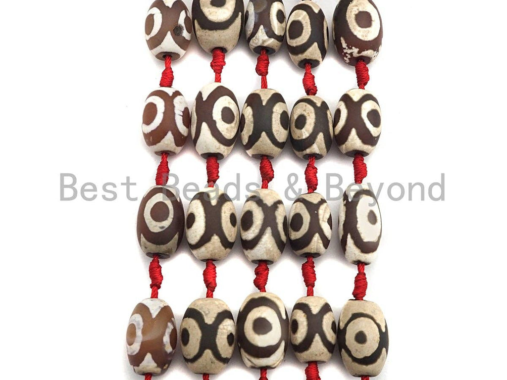 Tibetan Barrel Agate Beads, Dzi Eye Drum Spacer Beads, White Brown Tibetan Evil Eye Agate Beads, 15x20mm, sku#U534