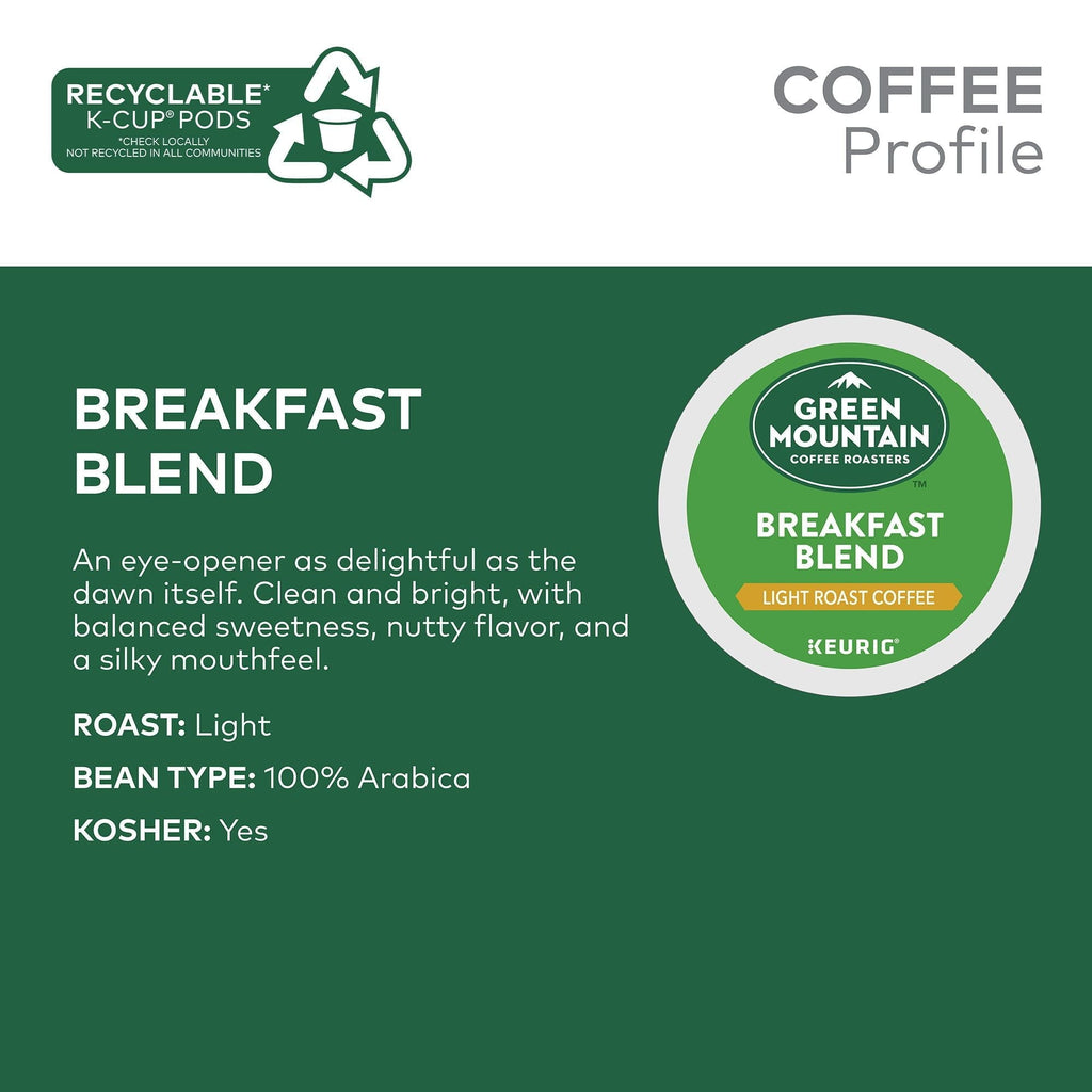 Green Mountain Coffee Roasters, Dosettes de café K-Cup Mélange petit-déjeuner, torréfaction légère, 48 unités