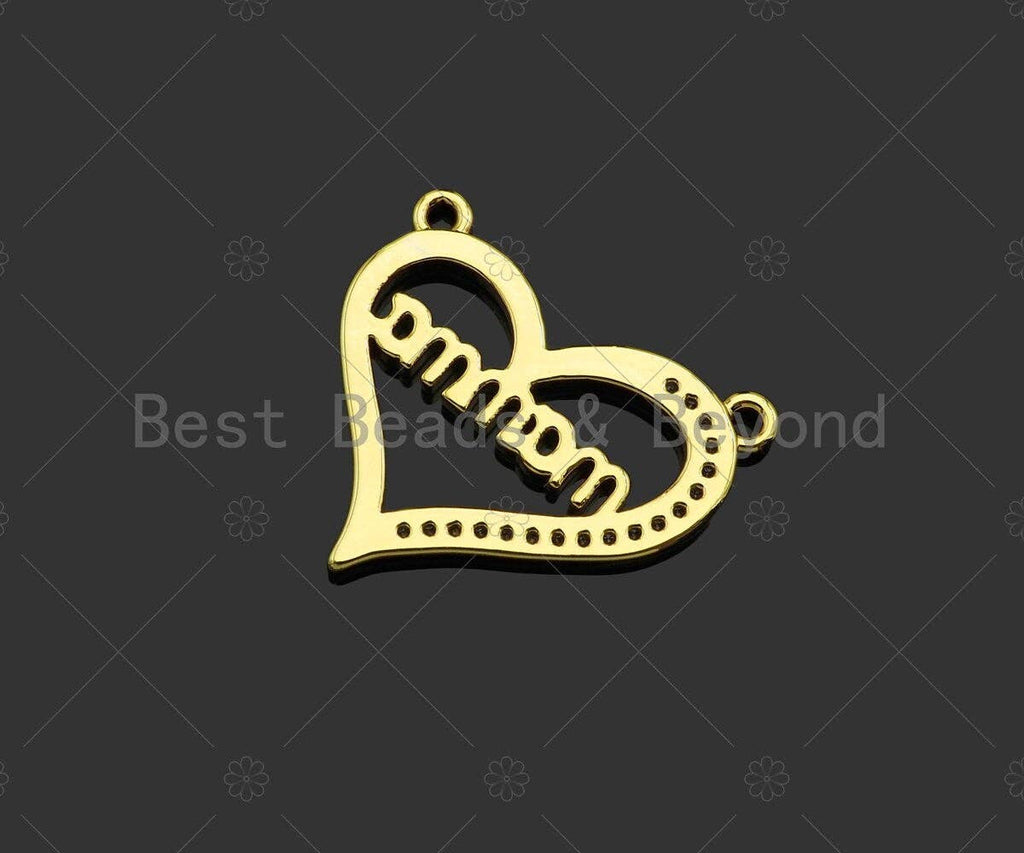 Gold Filled CZ Micro Pave Mama On Heart Shape Pendant,18K Gold Filled Mama Charm, Mother's Day,Necklace Bracelet Pendant,22x20mm,Sku#LD120