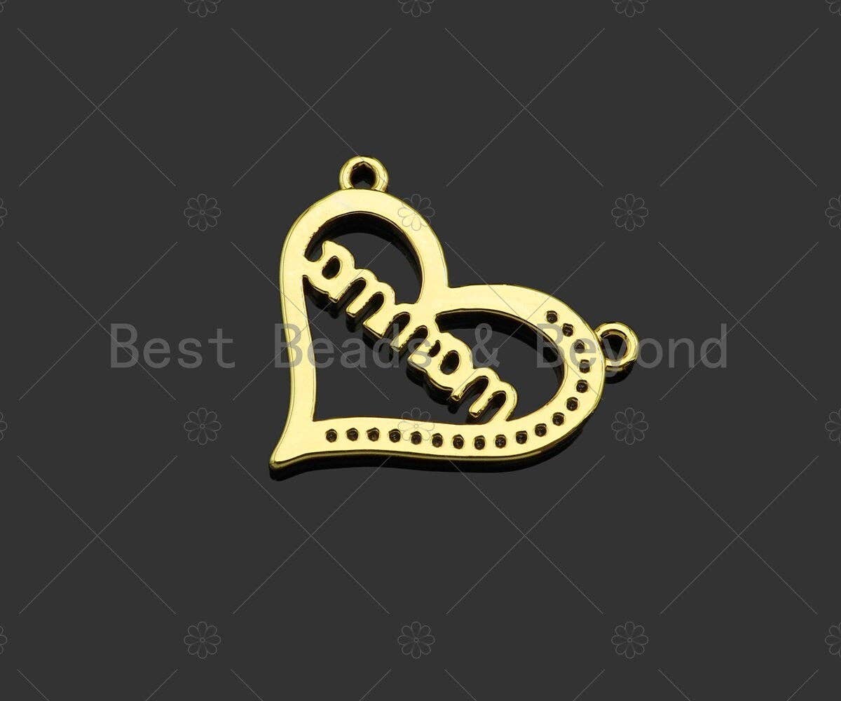 Gold Filled CZ Micro Pave Mama On Heart Shape Pendant,18K Gold Filled Mama Charm, Mother's Day,Necklace Bracelet Pendant,22x20mm,Sku#LD120