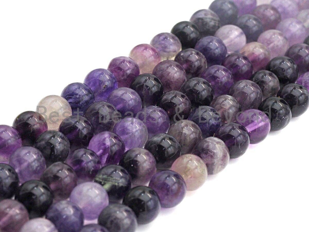 Natural Purple Fluorite, Round Smooth 6mm/8mm/10mm/12mm, 15.5" Full Strand, sku#U640