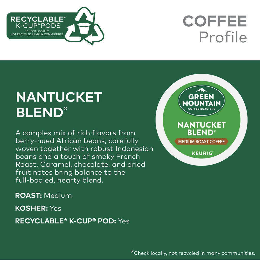 Green Mountain Coffee Roasters Nantucket Blend Dosettes de café K-Cup à usage unique Keurig, café torréfié moyennement, 48 unités