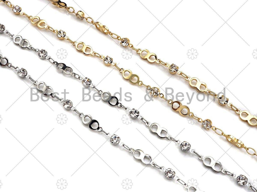 Dainty Infinity link Cubic Zirconia Chain, Chain Supplies, Bulk Chain for Rosary Necklace Bracelet Supply, 5x13mm,sku#M354