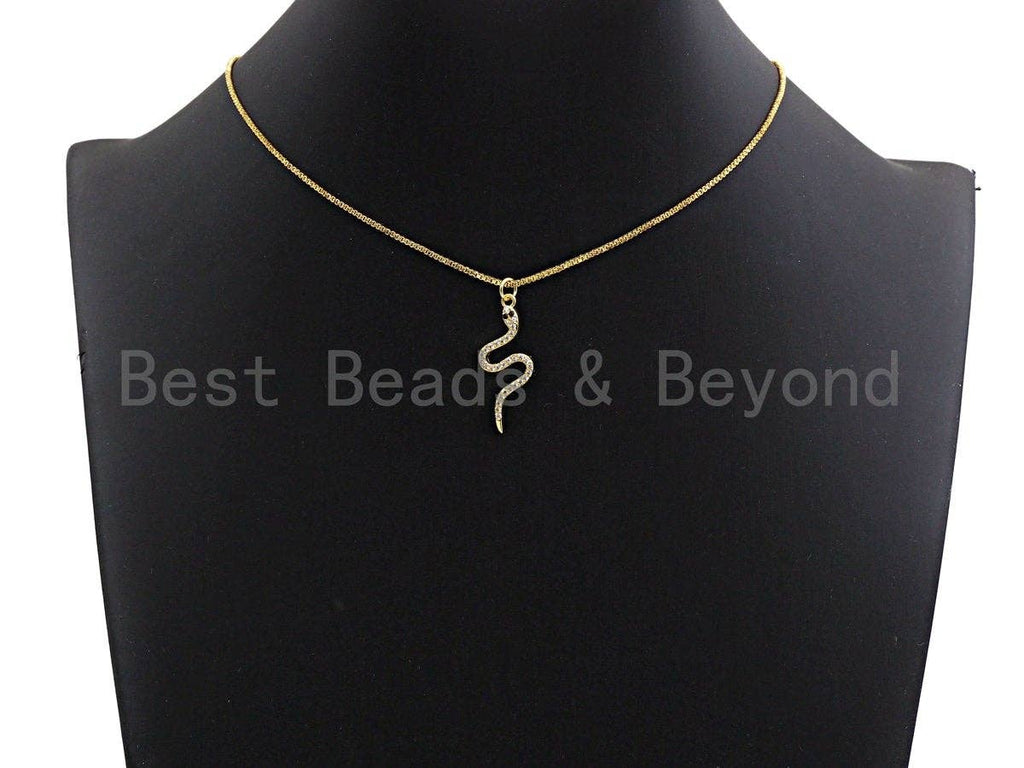 Clear CZ Micro Pave Snake Shape Pendant/Charm, Snake Cubic Zirconia Pendant, Silver/Gold Tone,12x30mm,Sku#Z501