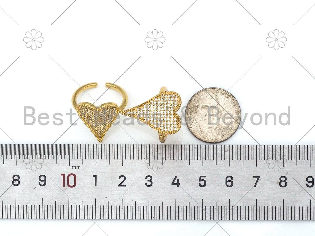 CZ Big Heart Shape Adjustable Ring, Sku#X233