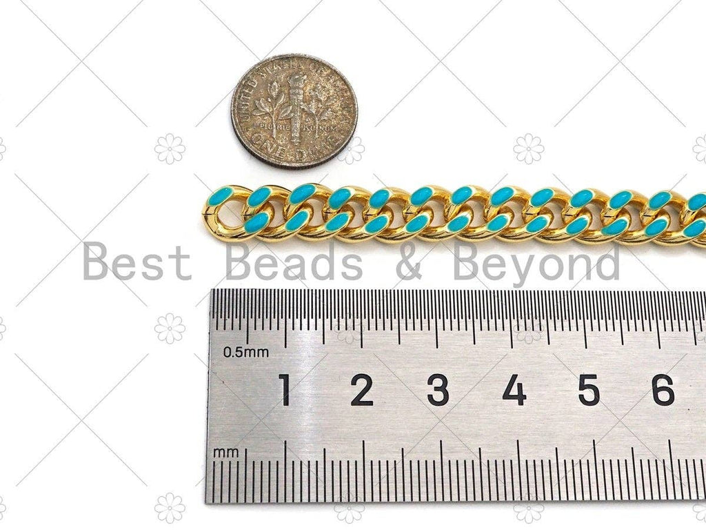 High Quality Colorful Enamel 6x7mm Cuban Curb Chain by Foot, Gold Enamel Cuban Chain, Wholesale bulk Chain, sku#E519