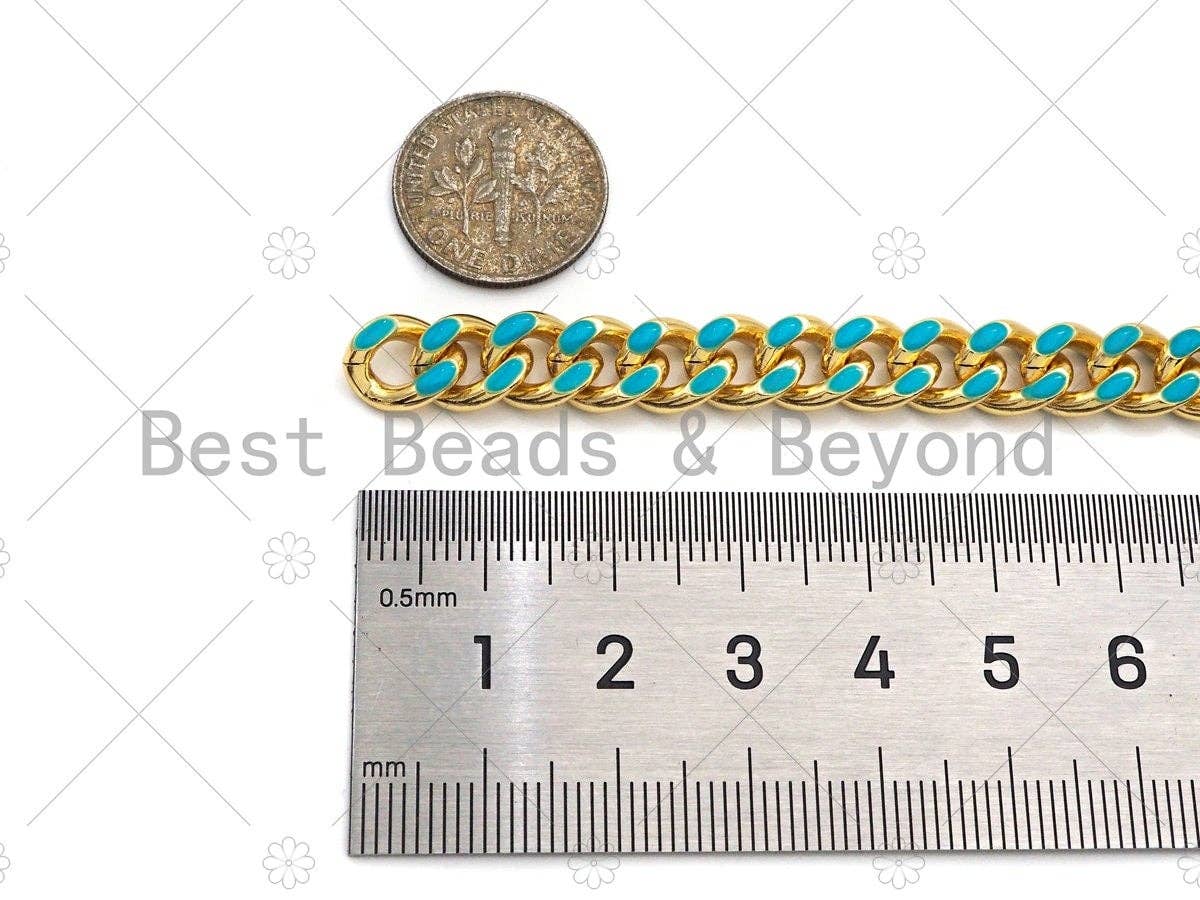 High Quality Colorful Enamel 6x7mm Cuban Curb Chain by Foot, Gold Enamel Cuban Chain, Wholesale bulk Chain, sku#E519