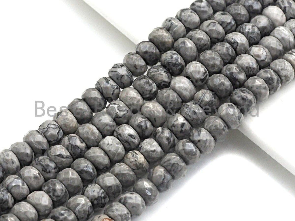 2mm Large Hole Natural Map Jasper Beads, Rondelle Faceted 5x8mm, 8" Long Strands, sku#U703