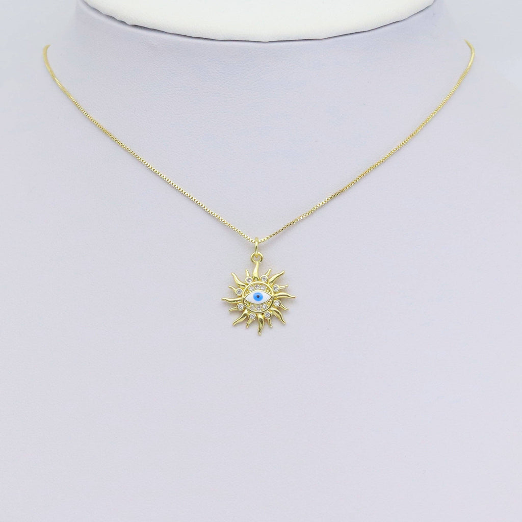 Gold CZ Evil Eye On Sun Shape Charm, Sku#Y926