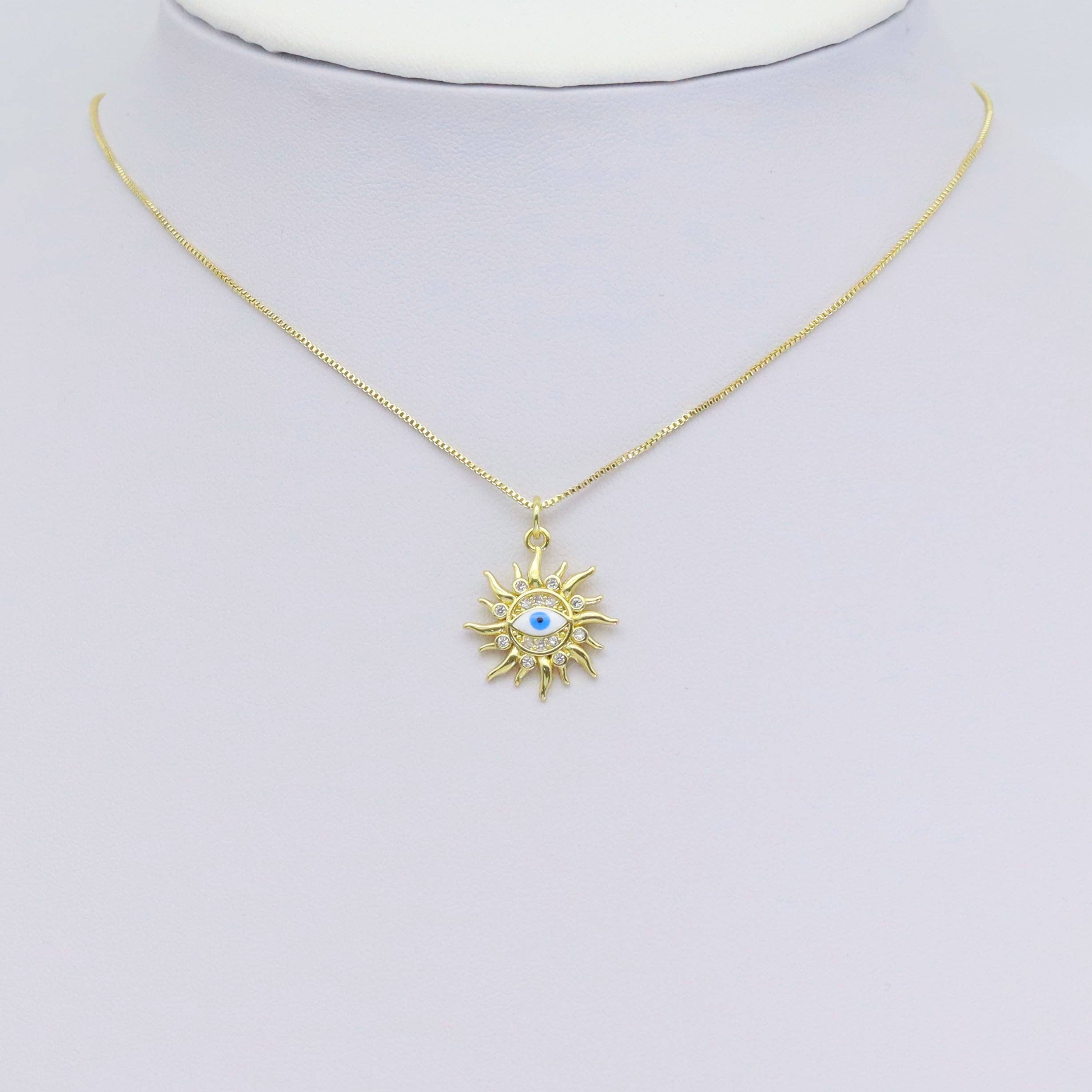 Gold CZ Evil Eye On Sun Shape Charm, Sku#Y926