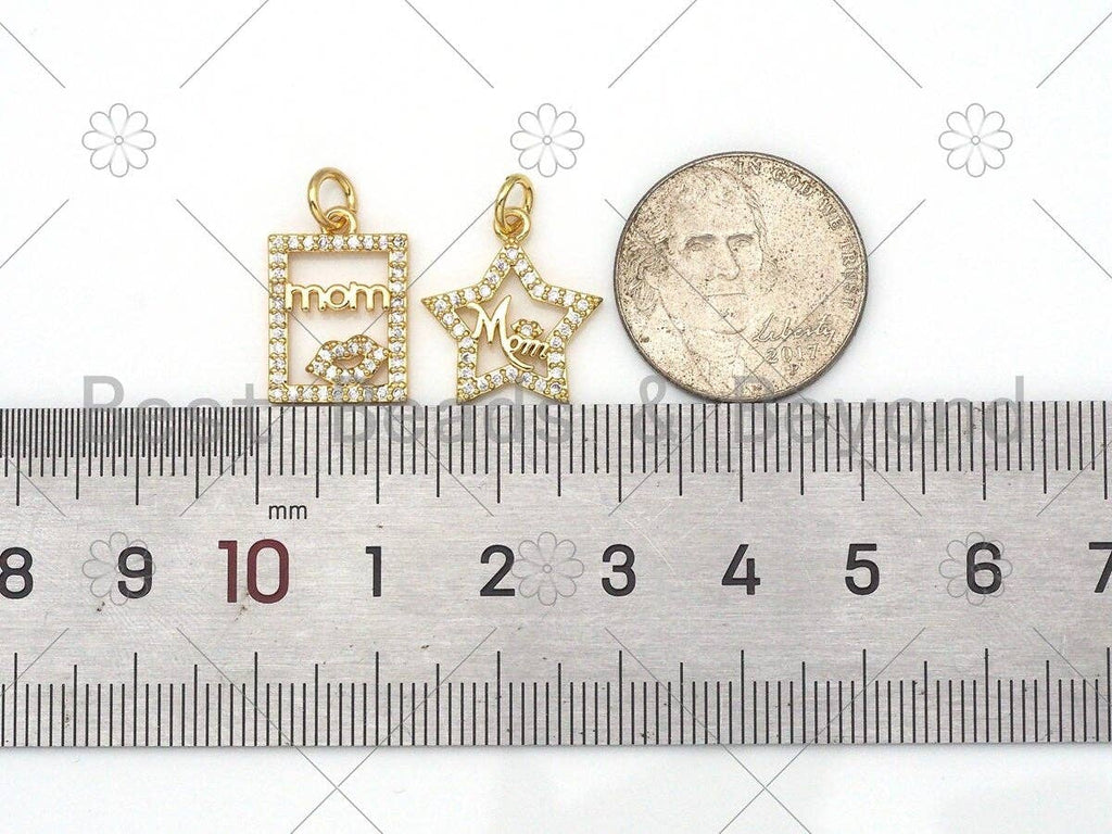 CZ Micro Pave MAMA On Rectangle/Five Star Shape Charm,18K Gold Filled Charm,Mother's Day Necklace Bracelet Charm,12x17mm/14x16mm,Sku#L584