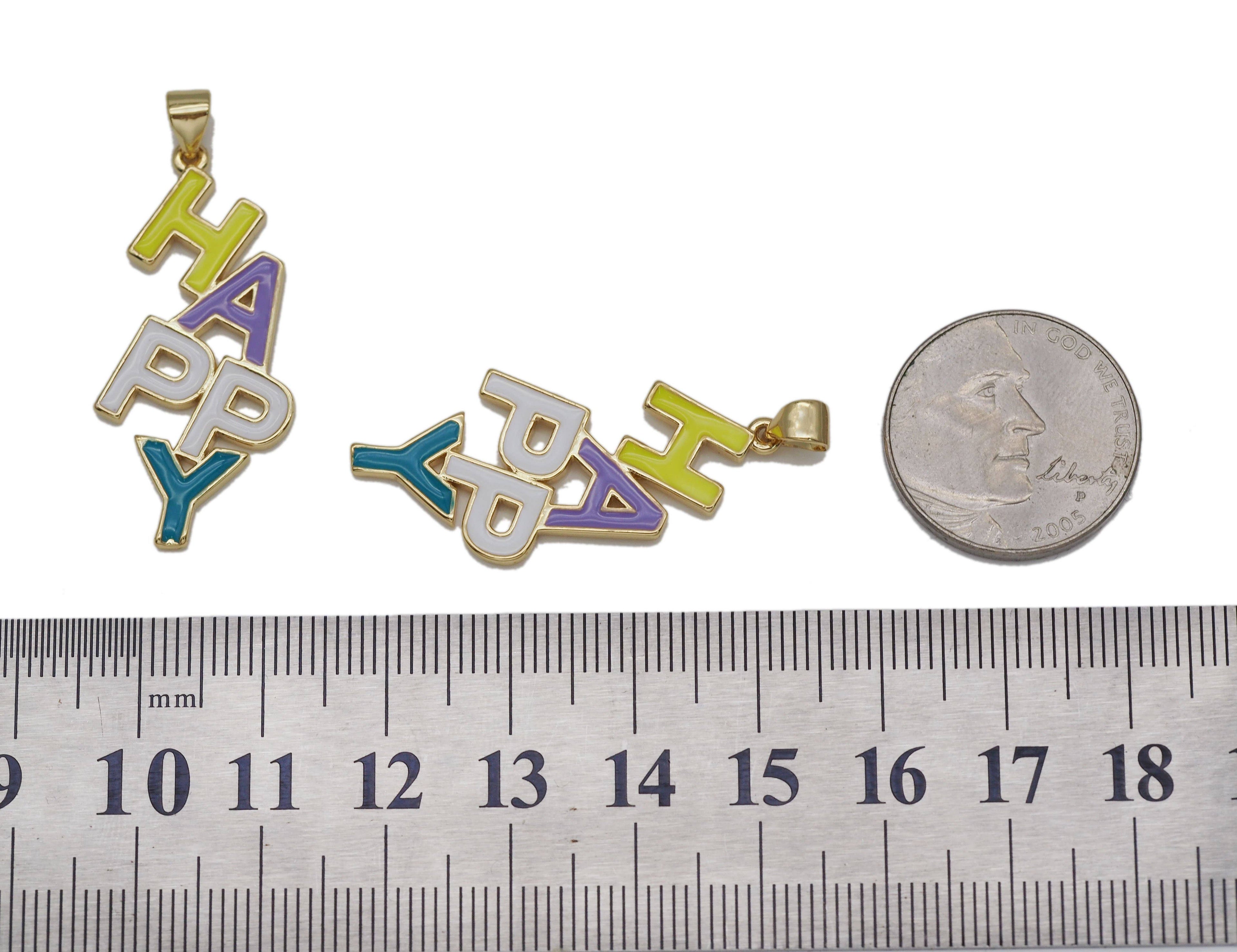 Enamel Happy Word Pendant, Sku#LD241