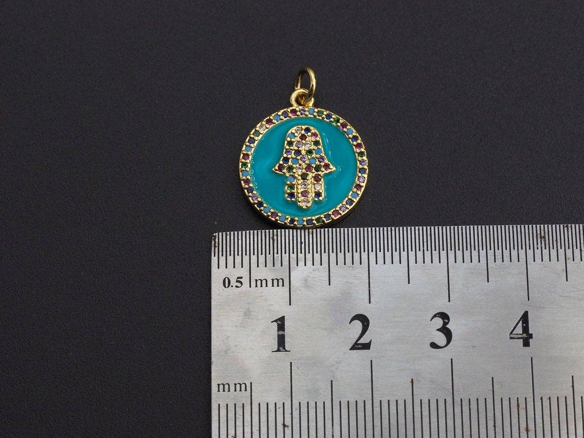 Enamel Colorful Hamsa Hand Coin Pendant,CZ Micro Pave Oil Drop pendant,Enamel pendant,Enamel Jewelry, 17x20mm, sku#F1047C