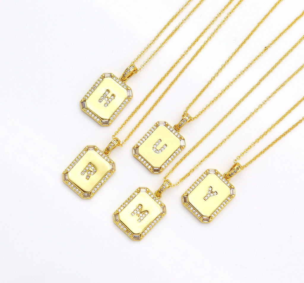 Gold Filled Tile Initial Letter Necklace, Peronalized Necklace, Sku#CL25