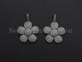 Antique Silver CZ Micro Pave Flower Pendant, Antique Silver Tone, Cubic Zirconia Pave Daisy Flower Charm Pendant, 24x26mm,sku#F1031