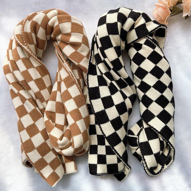Écharpe tricotée à carreaux style cowgirl chic – Accessoire d'hiver élégant pour les cowgirls