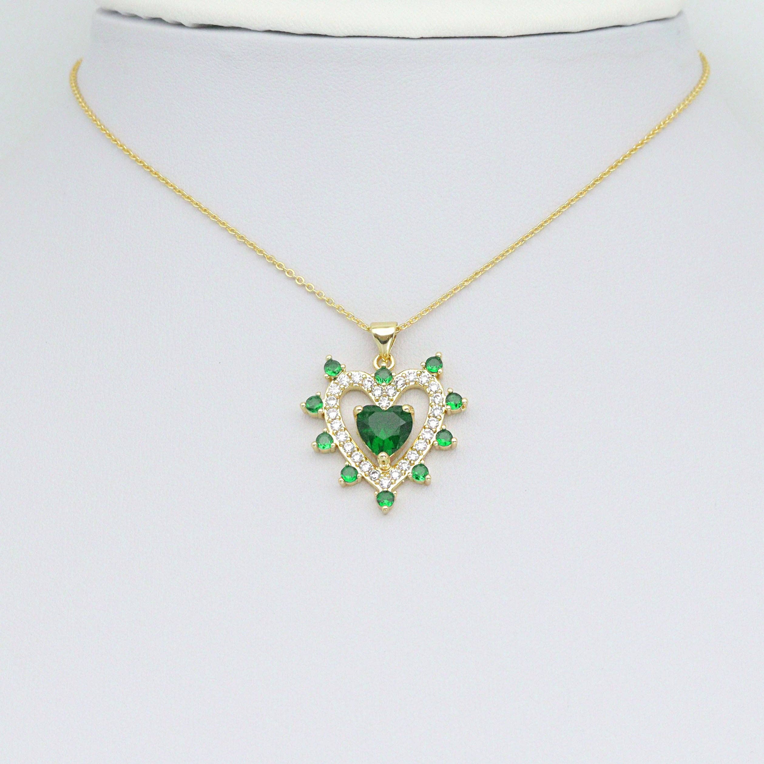Green CZ Spike Heart Charm Pendant, Sku#LK1088