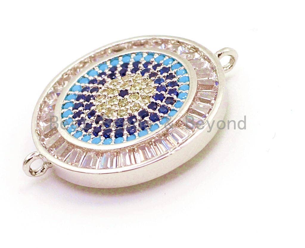 CZ Micro Pave Turquoise Cobalt Clear Crystal Round Coin Connector for Bracelet/Necklace, Cubic Zirconia Space Connector, 22mm, 1pc, sku#E17
