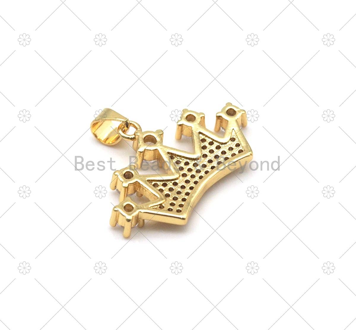 CZ Micro Pave Crown Shape Pendant, 18K Gold Filled Big CZ Cr