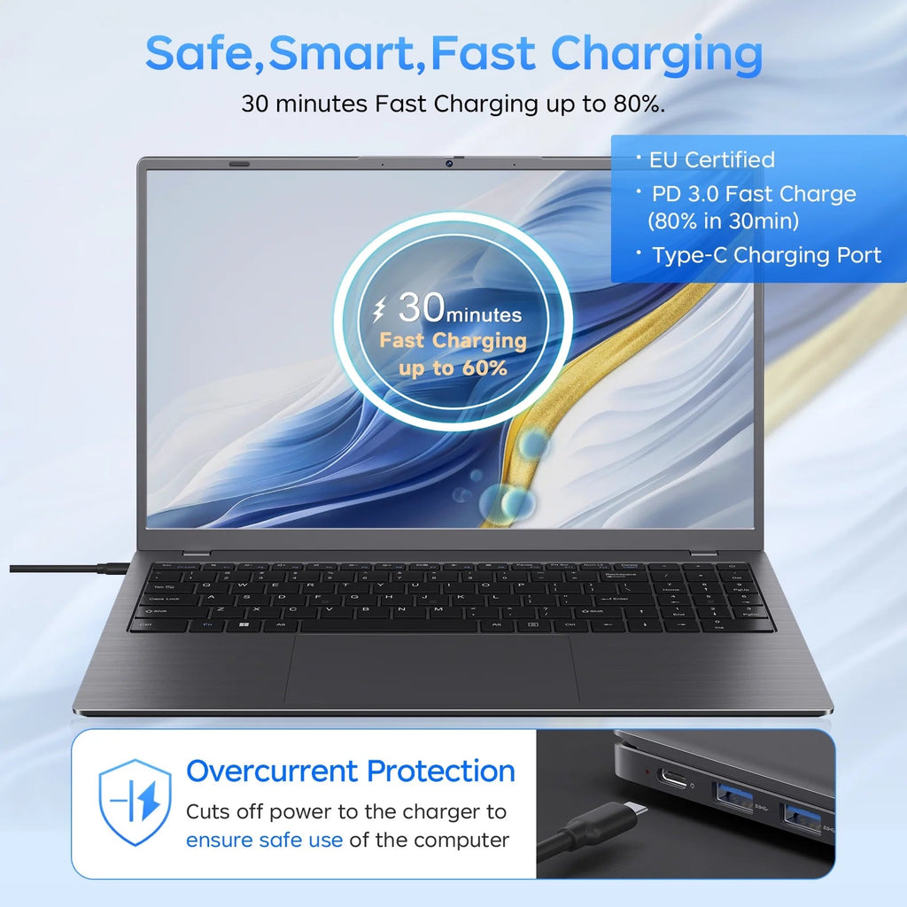 RNRUO 15.6" Windows 11 Laptop, 32GB RAM 512GB SSD, Intel Pentium Gold 6500Y up to 3.4Ghz with Office 2024 1920*1080 IPS FHD Display for Student, Home Office, Business, Dard Gray
