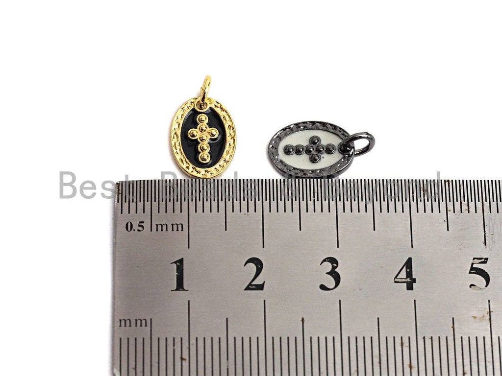 Colorful Enamel Cross On Oval Pendant,CZ Micro Pave Oil Drop pendant,Enamel pendant,Enamel Jewelry,9x12mm,sku#Z520