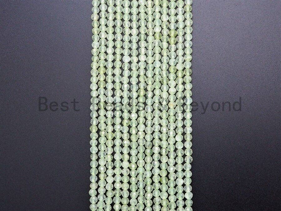 High Quality Natural Prehnite Quartz Round  Faceted Beads, 2mm/3mm/4mm beads Finish,Prehnite Gemstone Beads, 15.5inch strand, SKU#U360