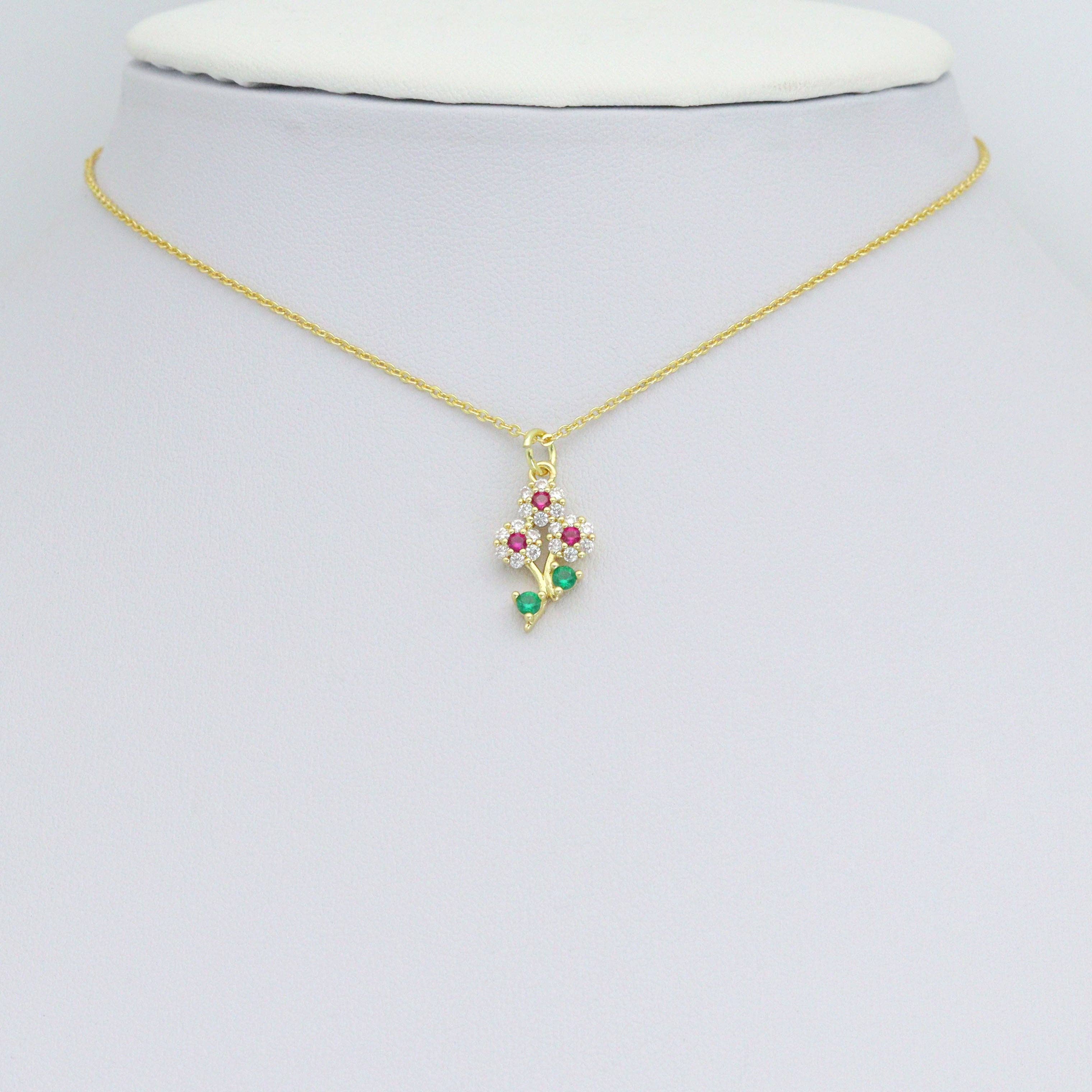 Colorful CZ Gold Silver Flower Charm Pendant, Sku#A465