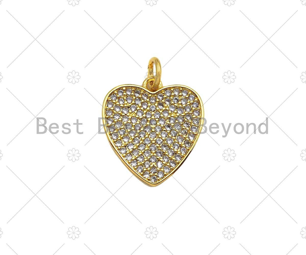 CZ Micro Pave Heart Shape Pendant/Charm,Cubic Zirconia Gold Charm, Necklace Bracelet Charm Pendant,14x15mm, Sku#Z1271