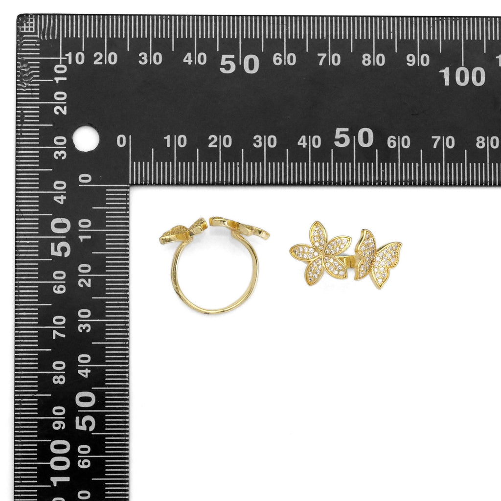 Gold CZ Flower Butterfly Adjustable Ring, Sku#LD428