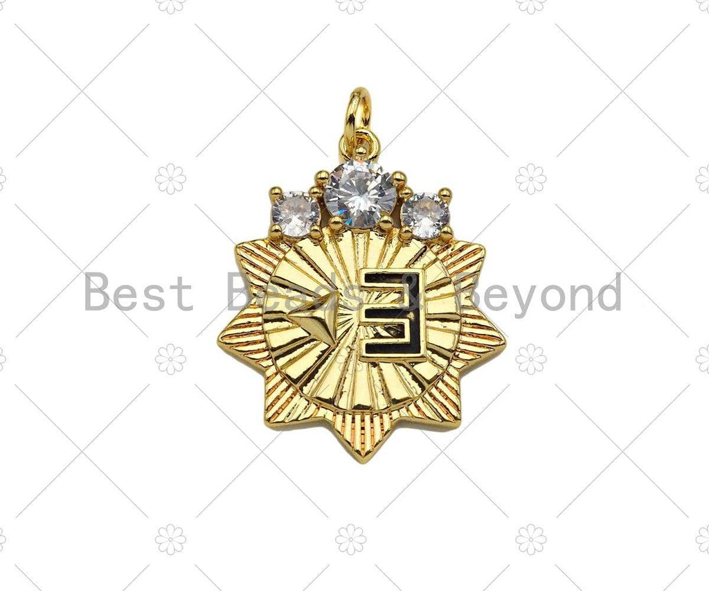 CZ Micro Pave E Word On Sunflower Shape Pendant/Charm,18K Dainty Gold with Big CZ Charm, Necklace Bracelet Charm Pendant, 21x25mm, Sku#L549