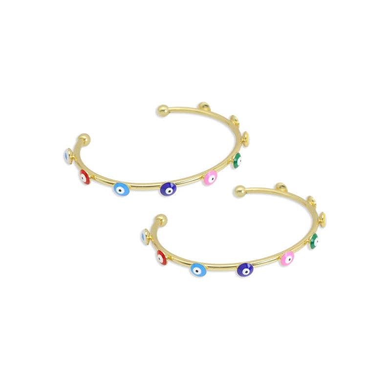 Gold Colorful Evil Eye Adjustable Bracelet, Sku#Y943