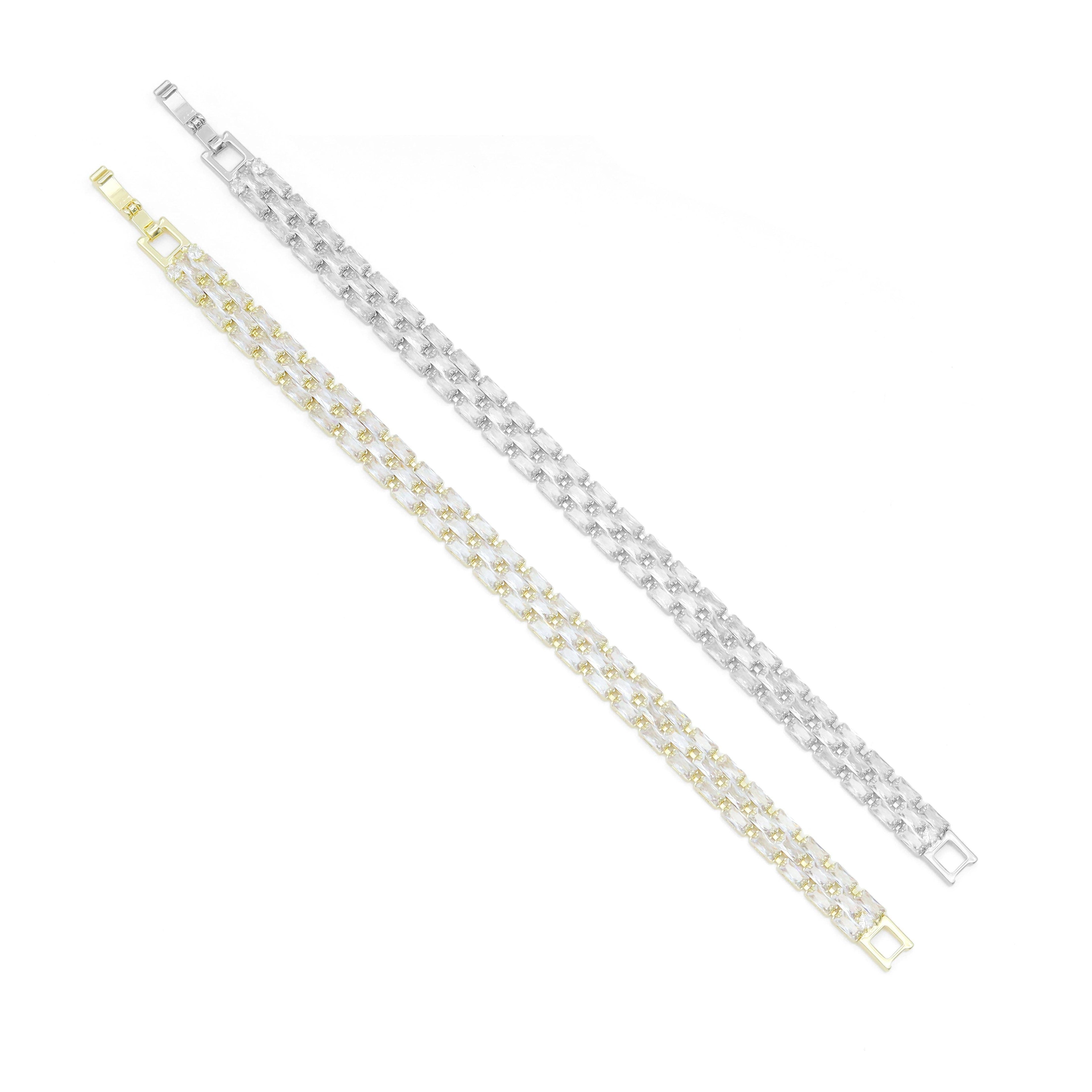 Rectangle CZ Watch Band Style Bracelet, Sku#A348