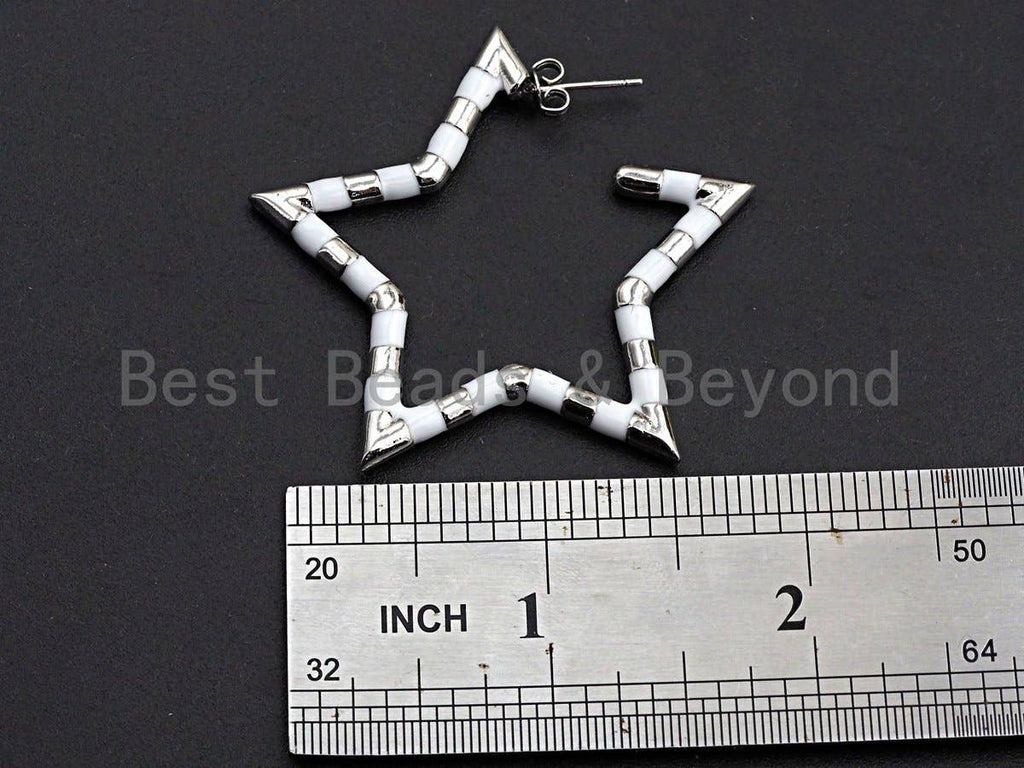 Enamel CZ Five Point Star Shape Stud Earring, Sku#J136